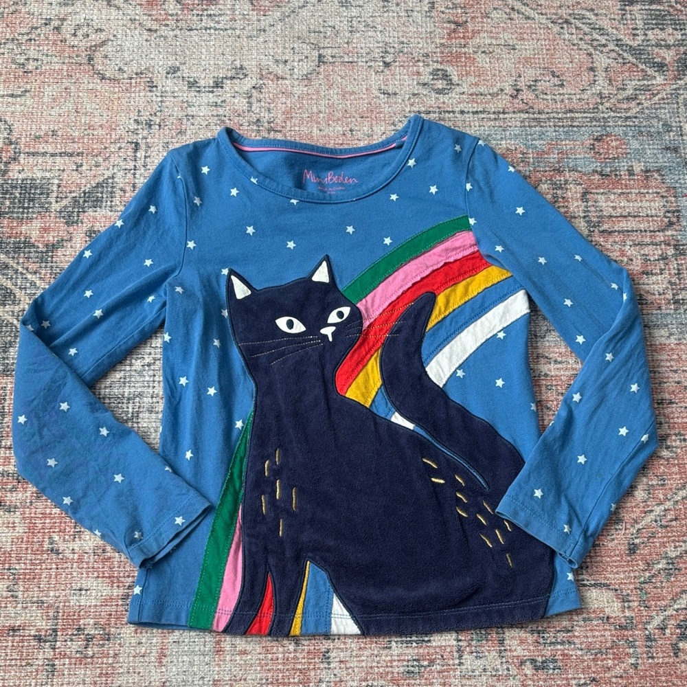 Mini Boden cat/rainbow appliqué long sleeve